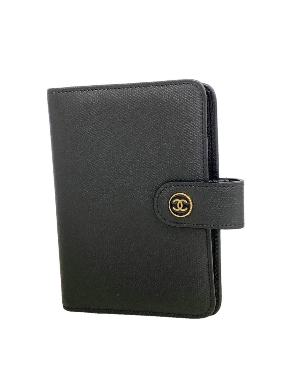 Chanel Agenda Cover Coco Buttons Leather Black Gold